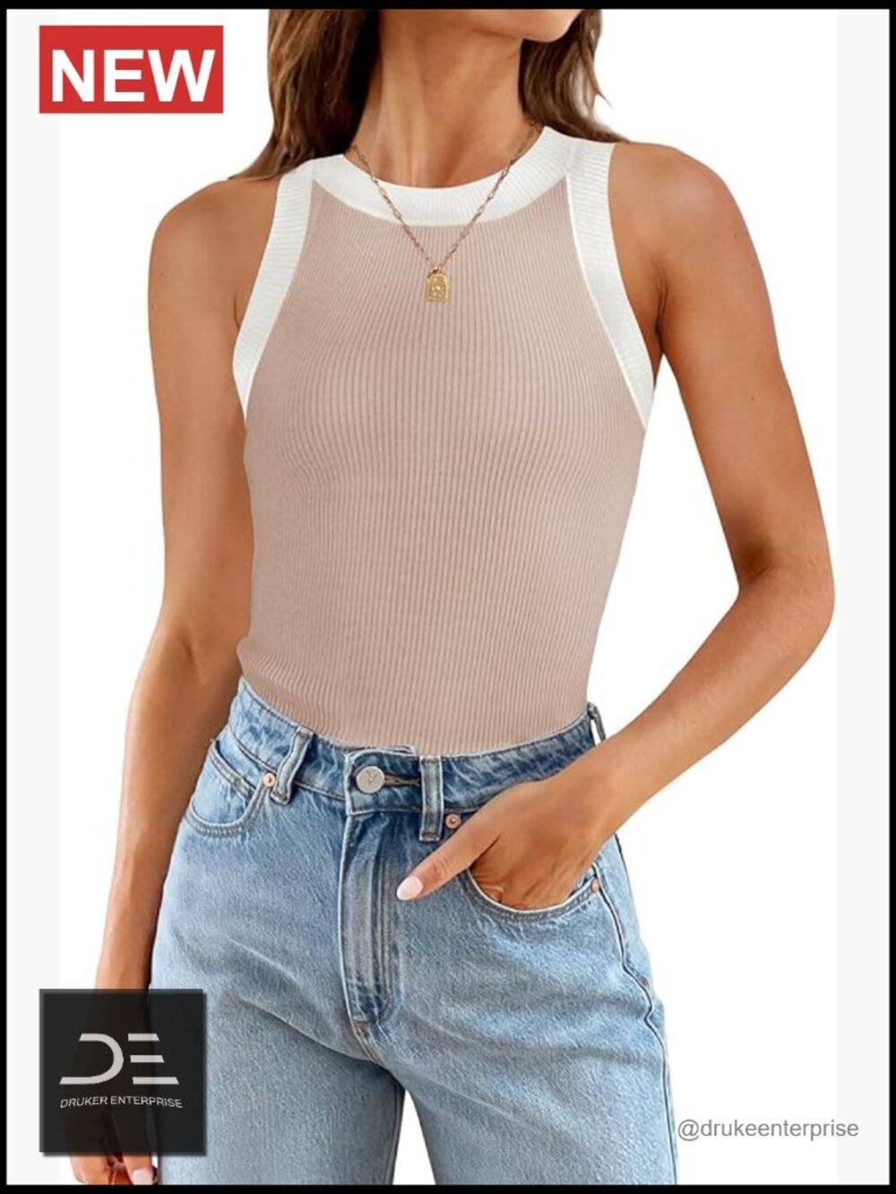 Slim Fitted Ribbed High Neck Racerback Tank Top Sleeveless Summer Top